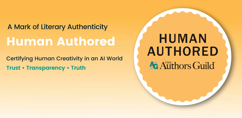 Logo ufficiale della certificazione 'Human Authored' dell’Authors Guild, simbolo di autenticità per opere letterarie create da autori umani.